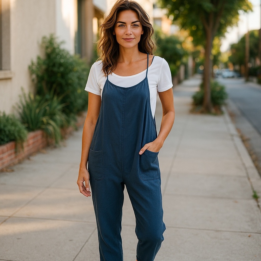 Women’s Gray Jumpsuit Romper – Soft & Breezy with Pockets, Zipper Back – Size Sm
